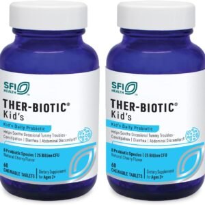 Klaire Labs Ther-Biotic Kids Chewable Probiotic - GI Health + Immune Support for Kids - Chewable 25b CFU Lactobacillus + Bifidobacterium - Hypoallergenic, Dairy-Free (60 Tablets / 2 Pack)