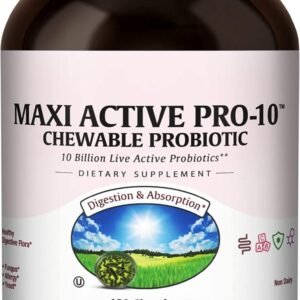 Maxi Health Active Pro-10 Kids Probiotic Chewables – 15 Strains for Digestive & Immune Health –10 Billion probiotic Blend- Dairy-Free, Kosher – Supports Gut Health, Vegetarian – 60 ct (Shelf Stable)