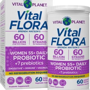 Vital Planet - Vital Flora Women Over 55 Daily Probiotic 60 Billion CFU, 60 Diverse Strains, 7 Organic Prebiotics, Immune Support Shelf Stable Digestive Health Probiotics for Women 60 Capsules